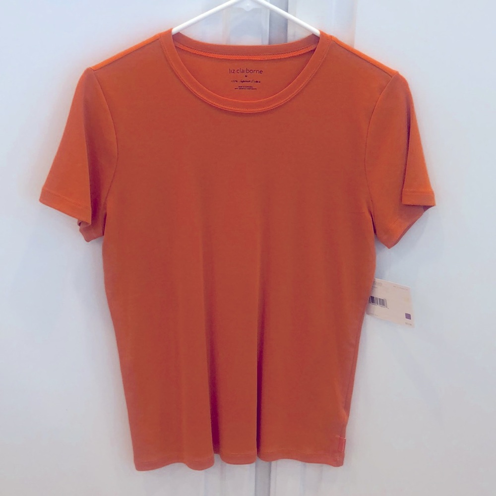 Liz Claiborne lady’s top, short sleeve, Medium, orange color.